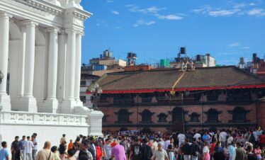 The iconic Kumari Ghar is located in the Kathmandu Darbar Square.