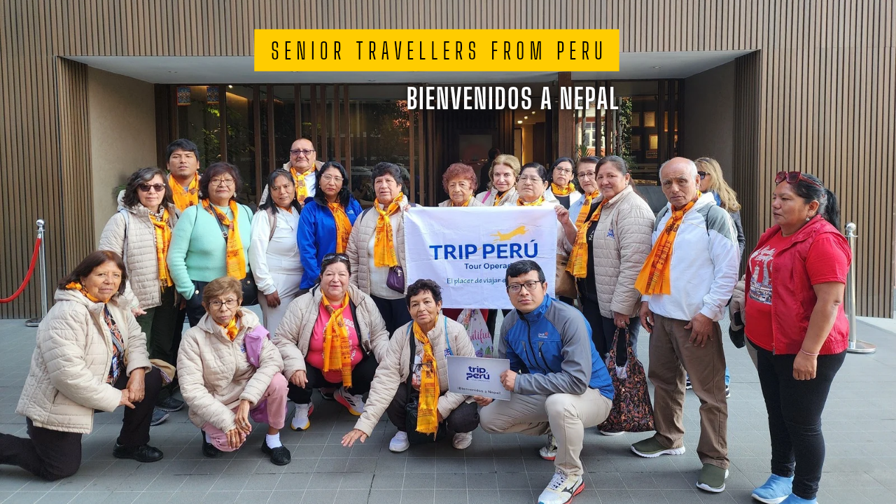 Senior tourists from Peru arriving at Kathmandu airport in Hotel Barahi.